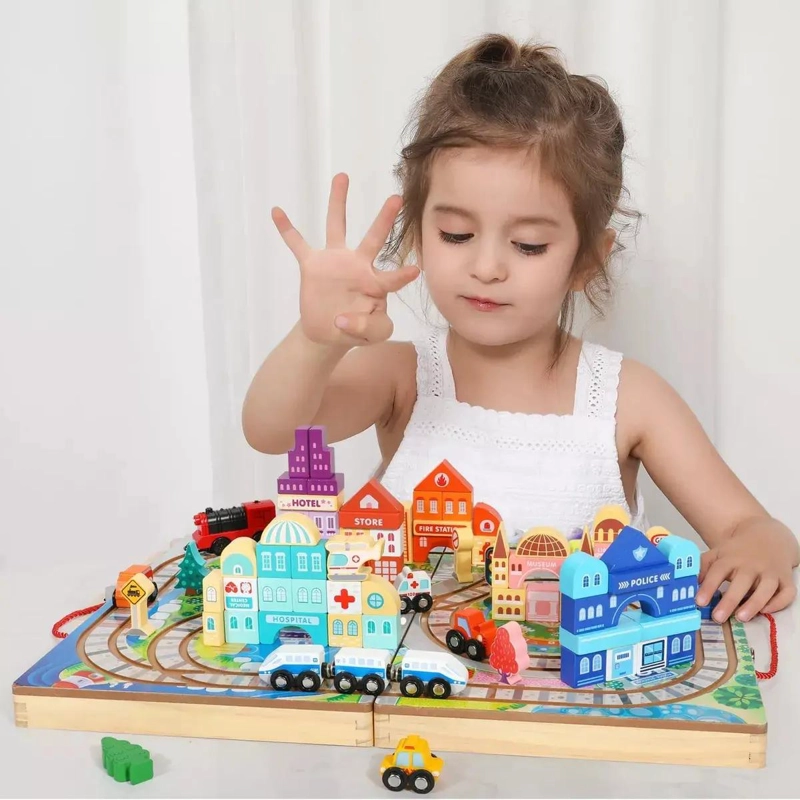 JUEGO DIDACTICO DE CONSTRUCCION CON AUTO-TRENES DE MADERA - 3