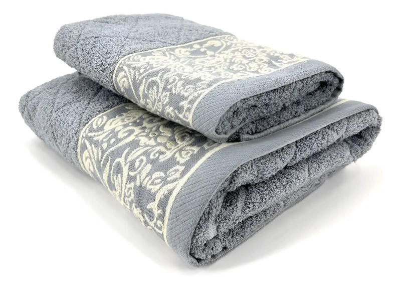 JUEGO DE TOALLAS JACQUARD CELESTE CON FLORES - 1