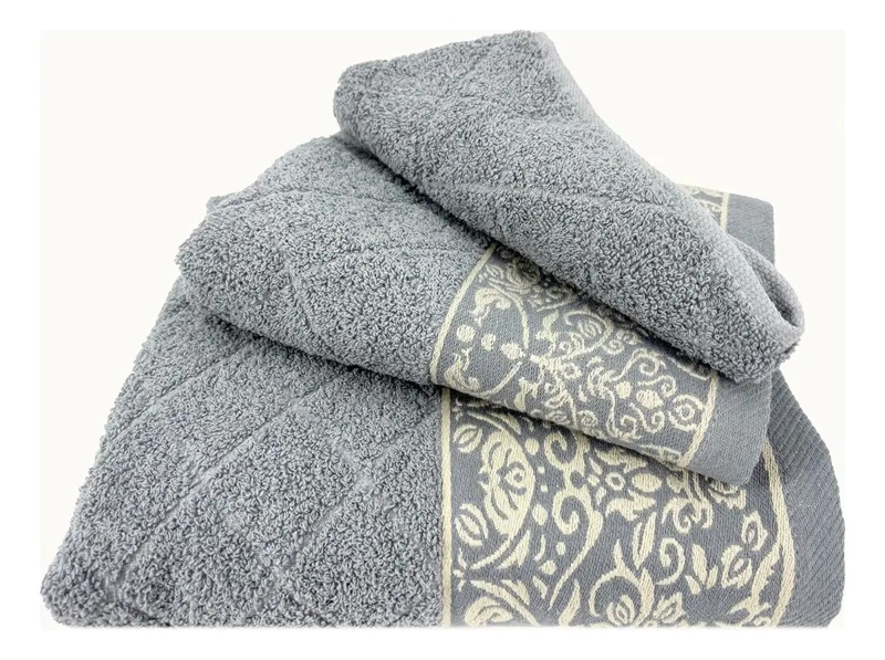 JUEGO DE TOALLAS JACQUARD CELESTE CON FLORES - 3