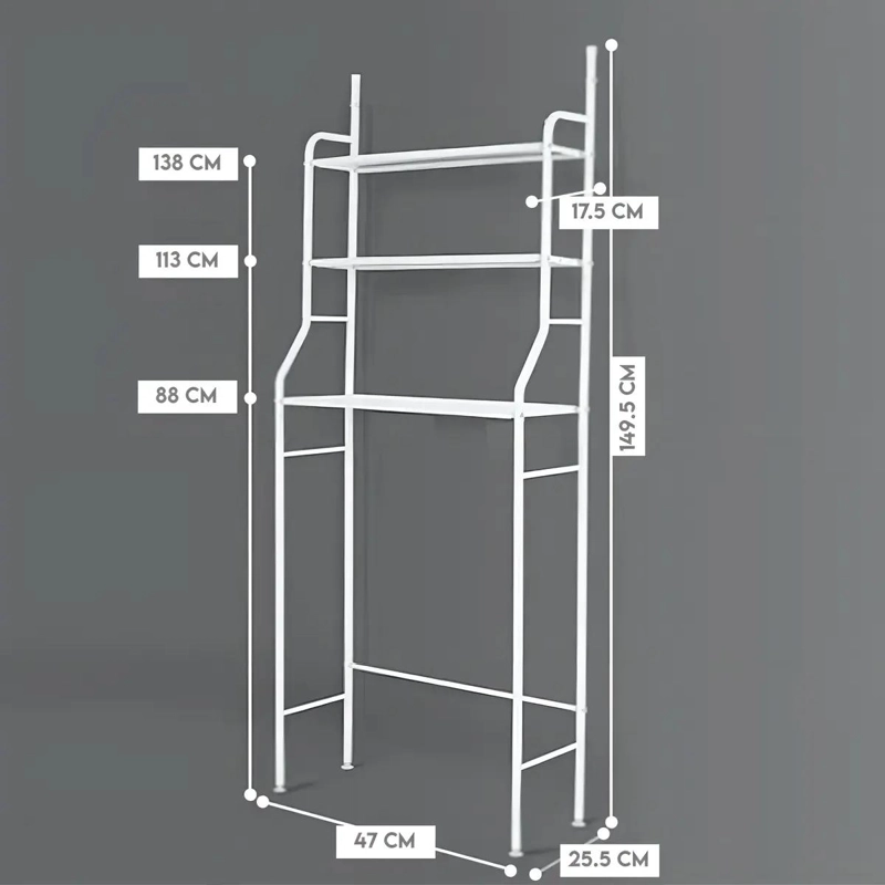 REPISA DE BAÑO BLANCA CON 3 ESTANTES DE METAL - 2