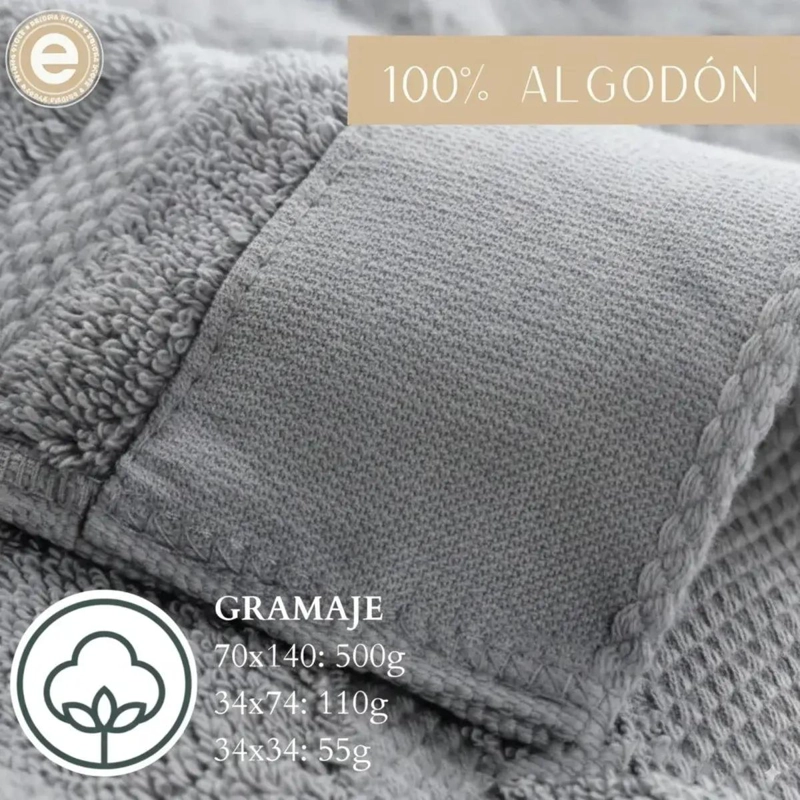 PACK 3 TOALLAS PARA CUERPO, MANO Y CARA 100% ALGODON - 3