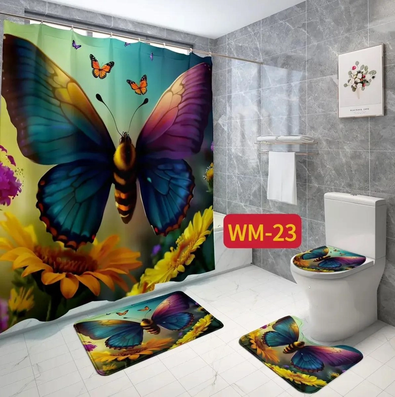 SET CORTINA DE BAÑO IMPERMEABLE 4 PIEZAS - 2