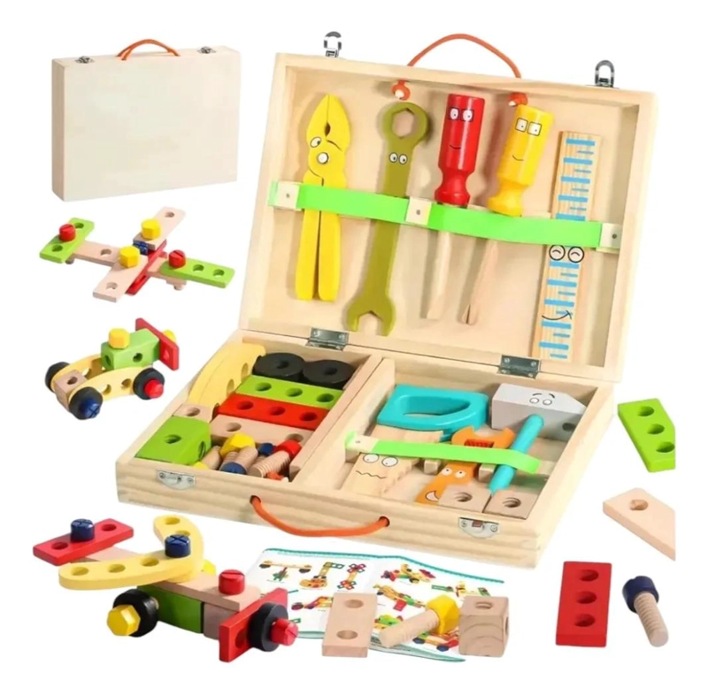 CAJA DE HERRAMIENTAS DE MADERA EDUCATIVA PARA NIÑOS - 1