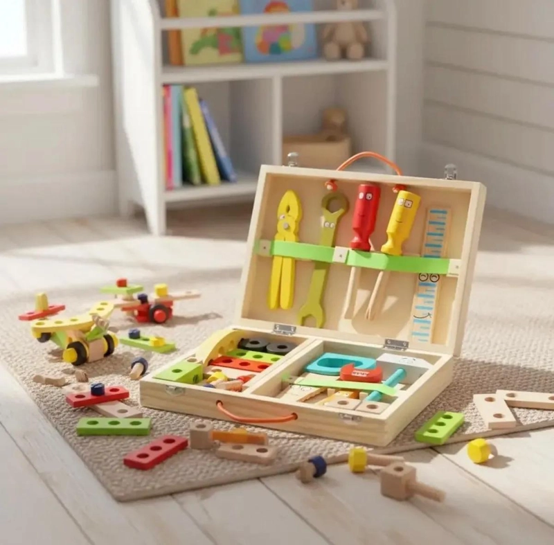 CAJA DE HERRAMIENTAS DE MADERA EDUCATIVA PARA NIÑOS - 2