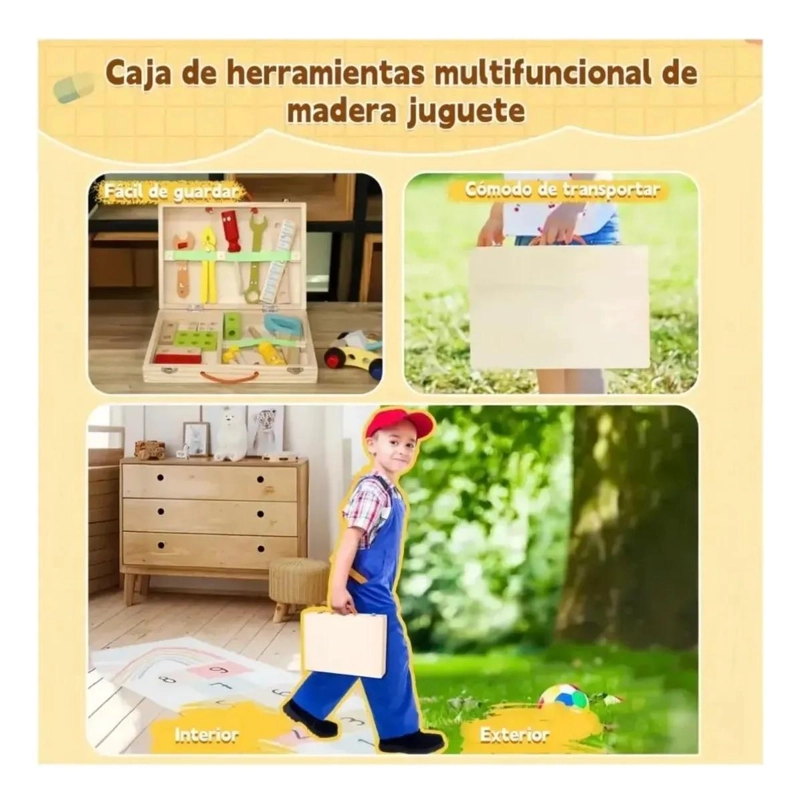 CAJA DE HERRAMIENTAS DE MADERA EDUCATIVA PARA NIÑOS - 3