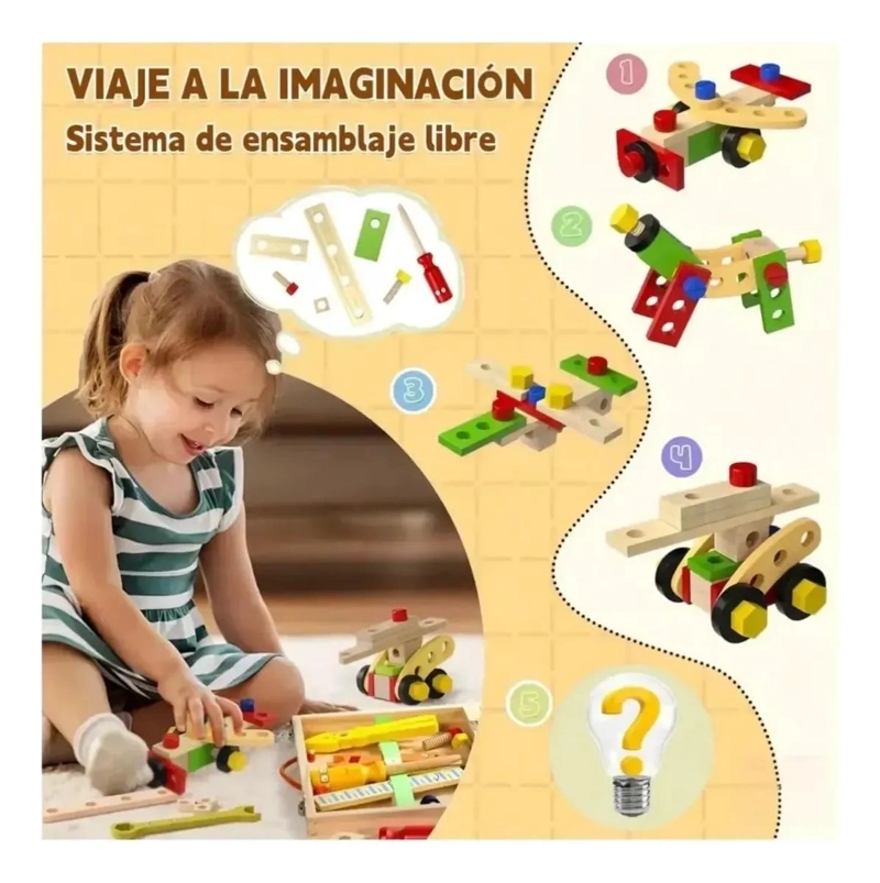 CAJA DE HERRAMIENTAS DE MADERA EDUCATIVA PARA NIÑOS - 4