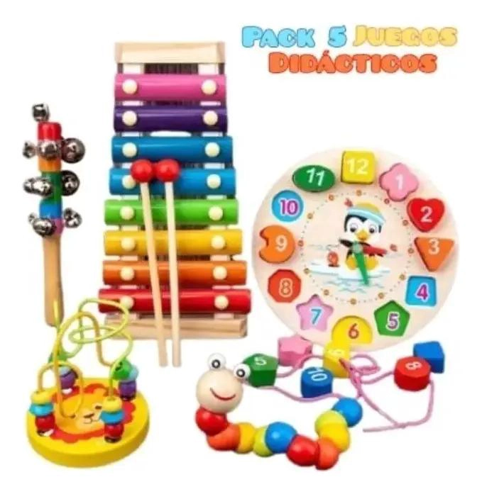 PACK 5 JUGUETES DIDACTICOS DE MADERA PARA NIÑOS - 3