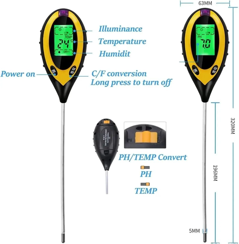 MEDIDOR 4 EN 1 PH, HUMEDAD, SUELO Y TEMPERATURA CON LUZ - 5