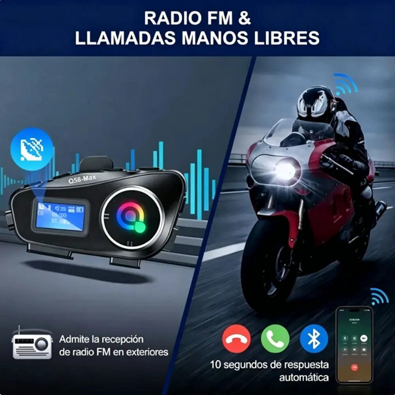INTERCOMUNICADOR BLUETOOTH PARA CASCO DE MOTO CON FM - 2