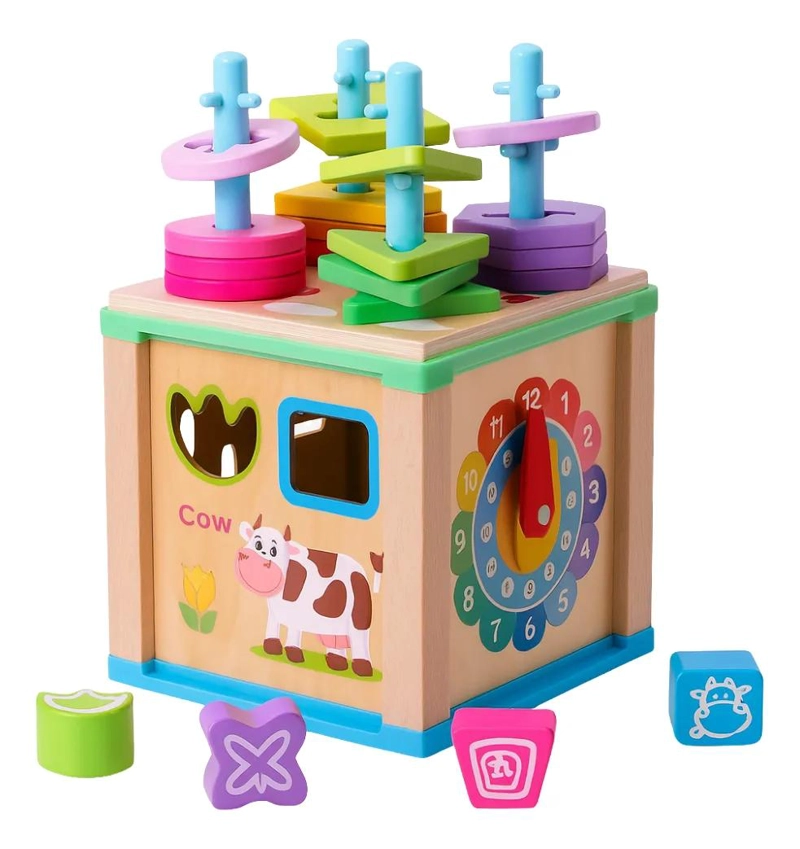 CUBO DIDACTICO MULTIFUNCIONAL DE MADERA MONTESSORI - 1
