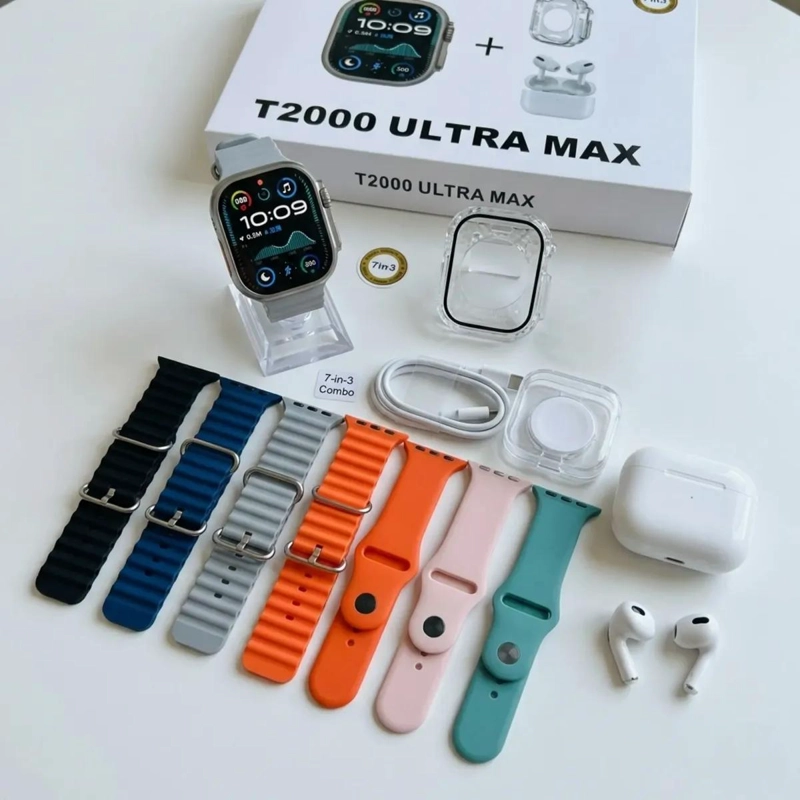 GENÉRICO SMARTWATCH T2000 ULTRA MAX 7 EN 3 CON AUDIFONOS Y 7 CORRE