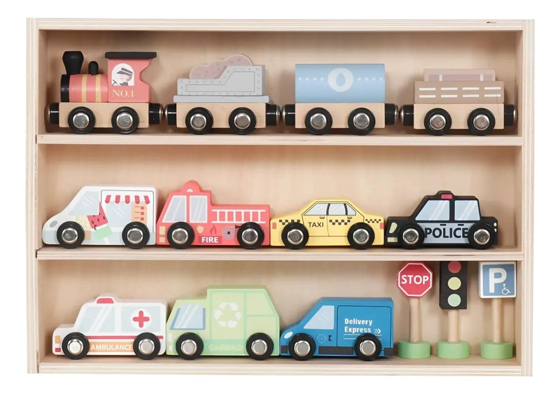 SET DE AUTOS DE JUGUETE CON TREN, PISTA Y SEÑALES DE MAPA - 1