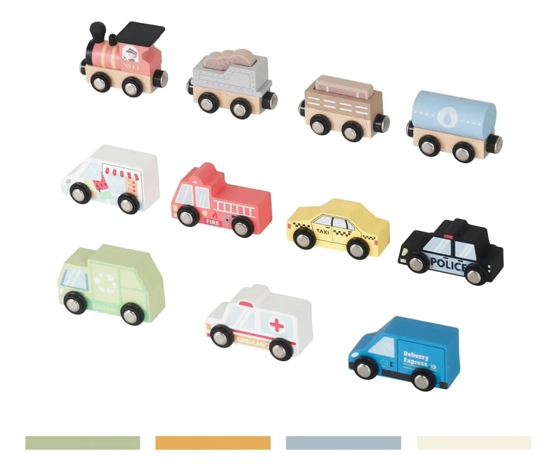 SET DE AUTOS DE JUGUETE CON TREN, PISTA Y SEÑALES DE MAPA - 3