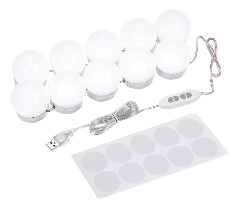 KIT 10 LUCES AMPOLLETA ESPEJO 3 MODOS PARA MAQUILLAJE - 3