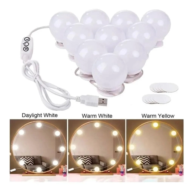 KIT 10 LUCES AMPOLLETA ESPEJO 3 MODOS PARA MAQUILLAJE - 5