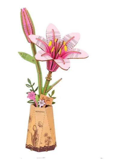 FLOR DE MADERA LIRIO ROSADO DECORATIVA - 3