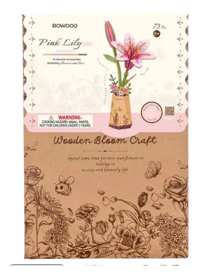 FLOR DE MADERA LIRIO ROSADO DECORATIVA - 4