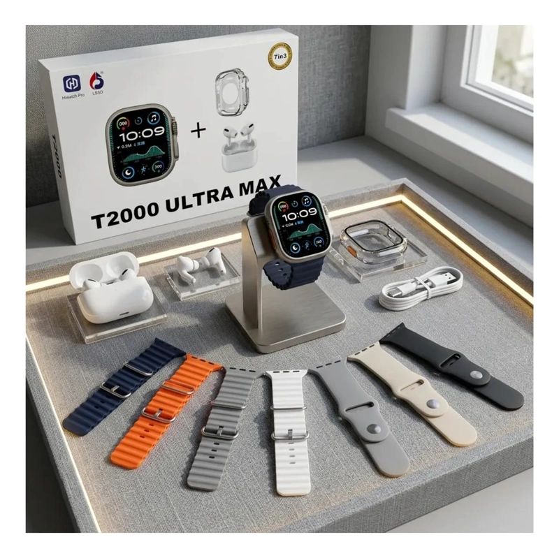 SMARTWATCH T2000 ULTRA MAX 7 EN 1 CON AUDIFONOS Y 7 CORAS - 1