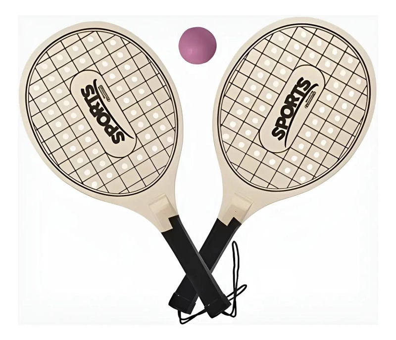 SET 2 RAQUETAS PADEL PLAYA MADERA CON PELOTA - 1