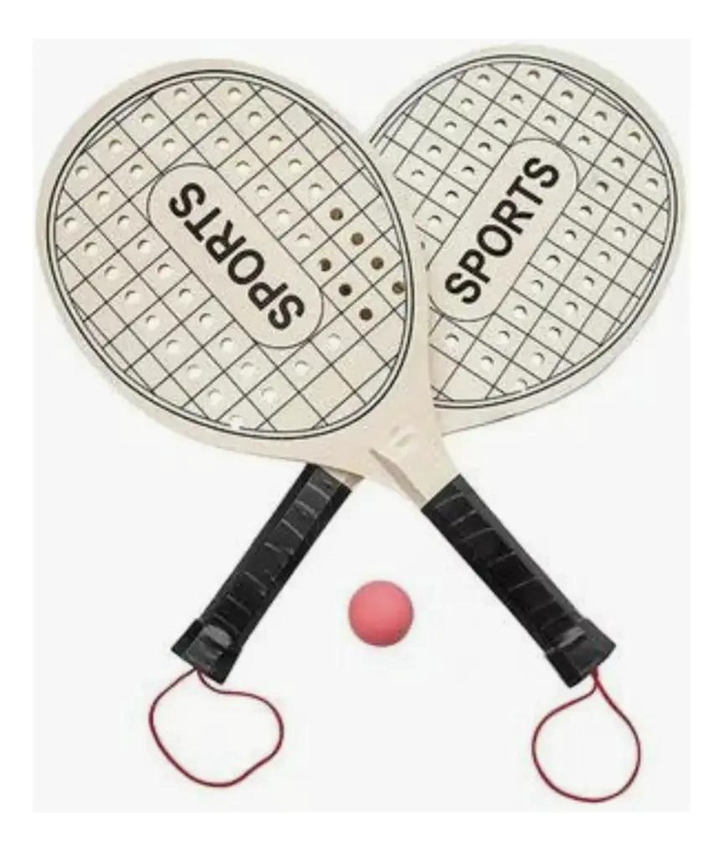 SET 2 RAQUETAS PADEL PLAYA MADERA CON PELOTA - 2