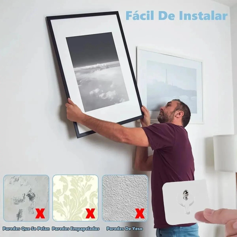 20 GANCHOS ADHESIVOS PARA PARED SOPORTE CUADROS - 5