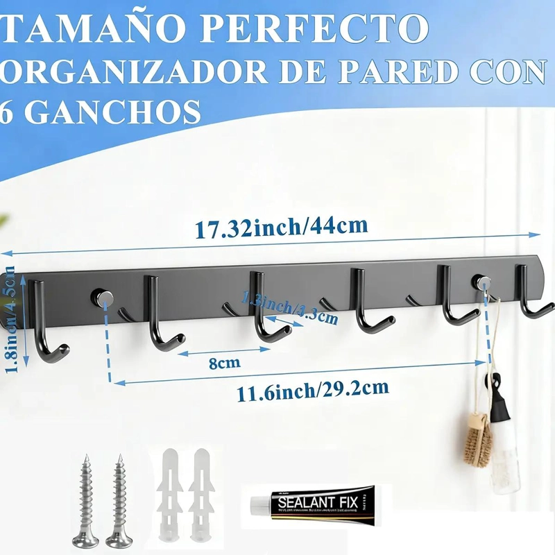 SET 2 PERCHEROS DE PARED CON 6 GANCHOS DE ACERO - 2