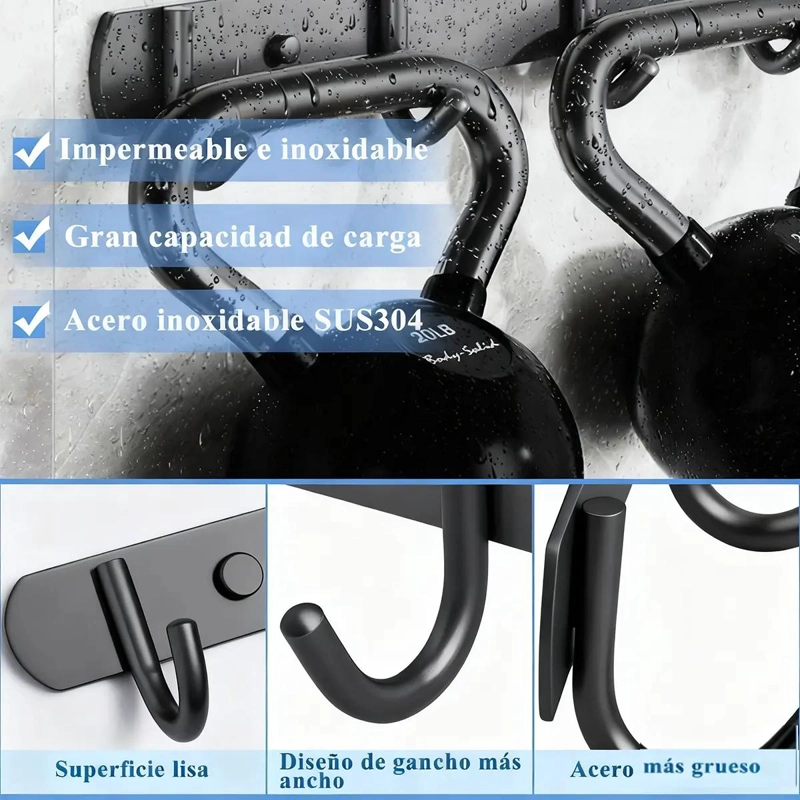 SET 2 PERCHEROS DE PARED CON 6 GANCHOS DE ACERO - 4