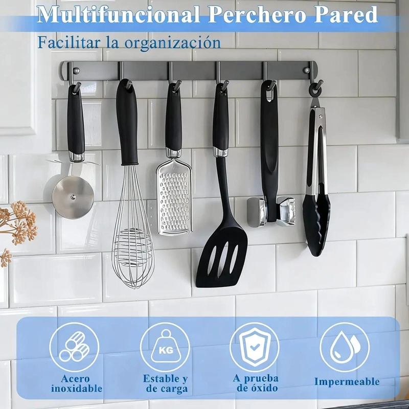 SET 2 PERCHEROS DE PARED CON 6 GANCHOS DE ACERO - 5