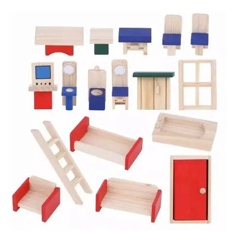 CASA DE MUÑECAS DE MADERA CON MUEBLES DE JUGUETE - 5