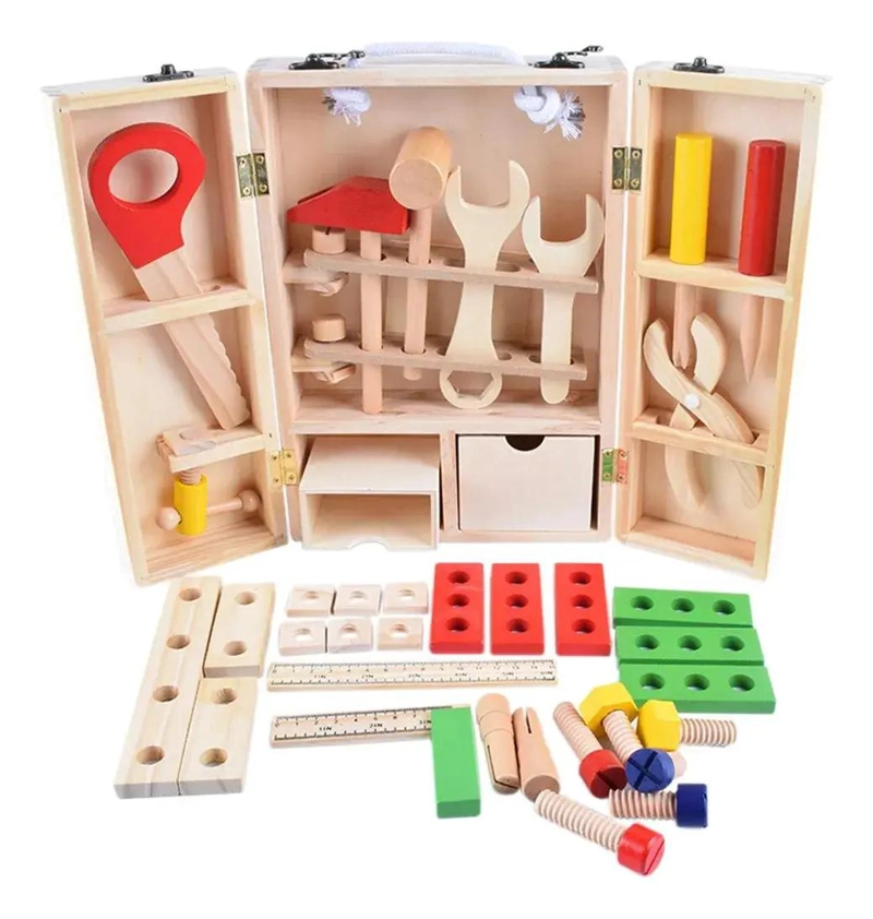 CAJA DE HERRAMIENTAS DIDACTICA DE MADERA PARA NIÑOS - 1