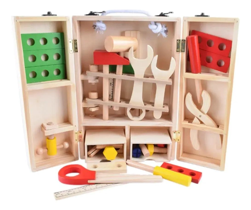 CAJA DE HERRAMIENTAS DIDACTICA DE MADERA PARA NIÑOS - 2