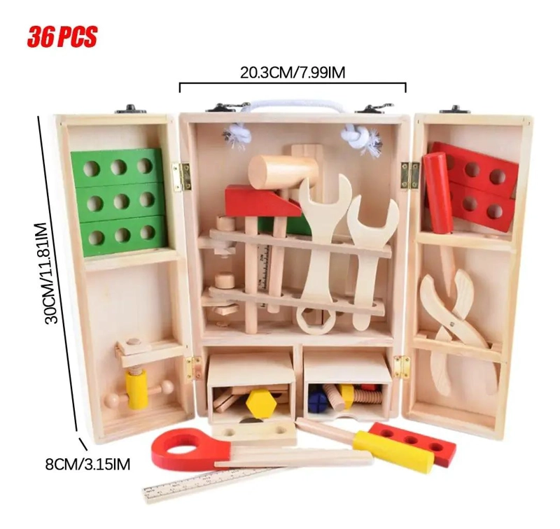 CAJA DE HERRAMIENTAS DIDACTICA DE MADERA PARA NIÑOS - 4