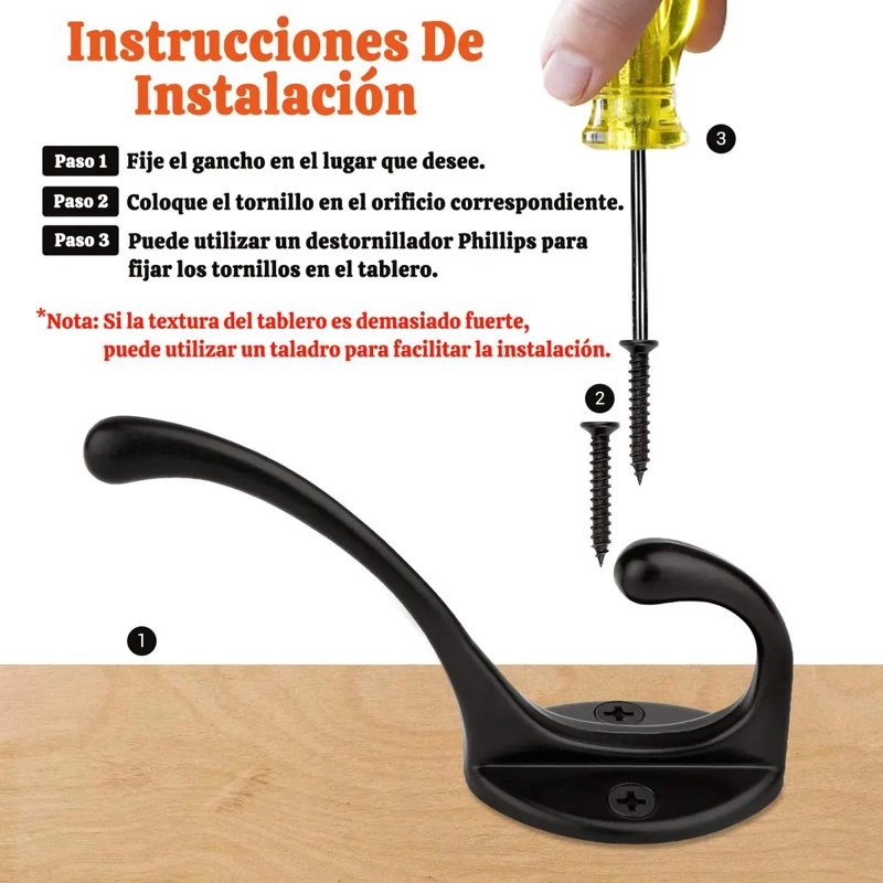 SET 10 GANCHOS DE PARED CON TORNILLOS PARA COLGAR - 4