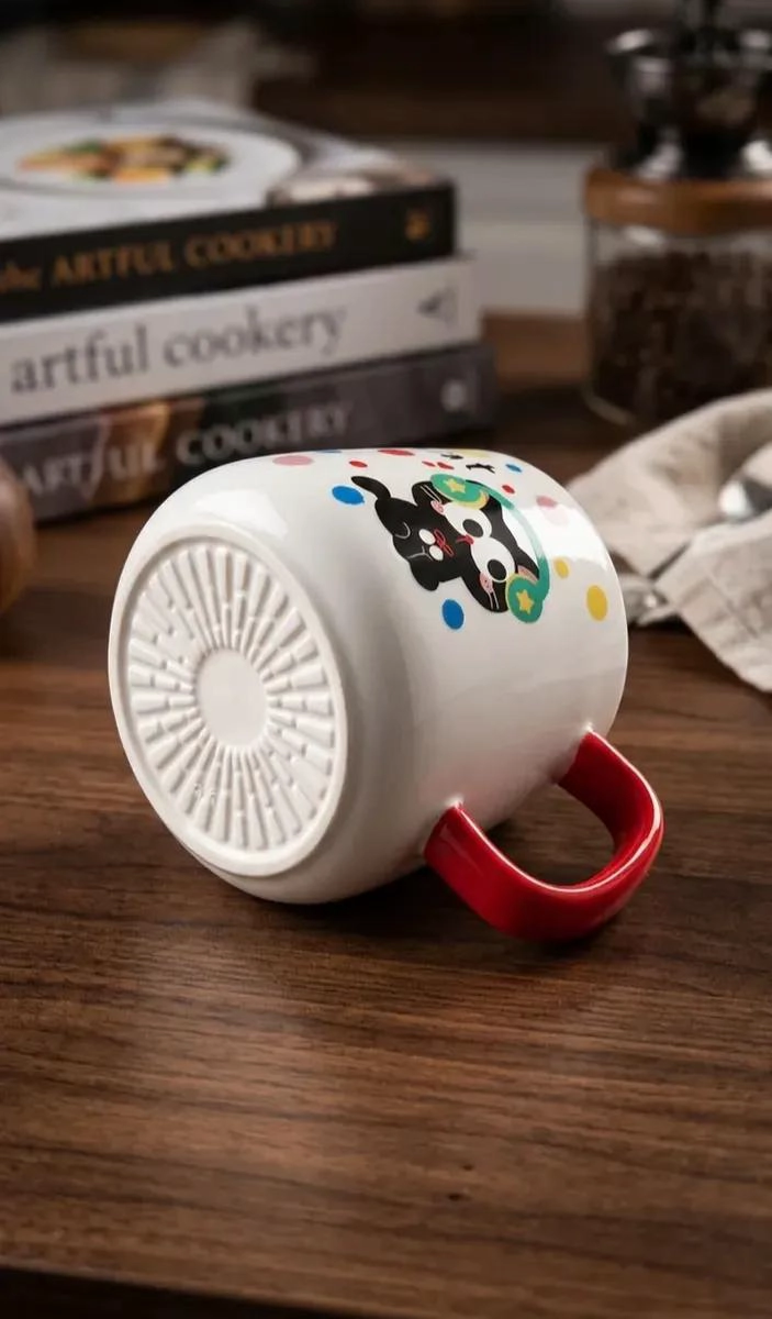 TAZON DE CERAMICA CON DISEÑO DE GATO KAWAII ROJO - 3