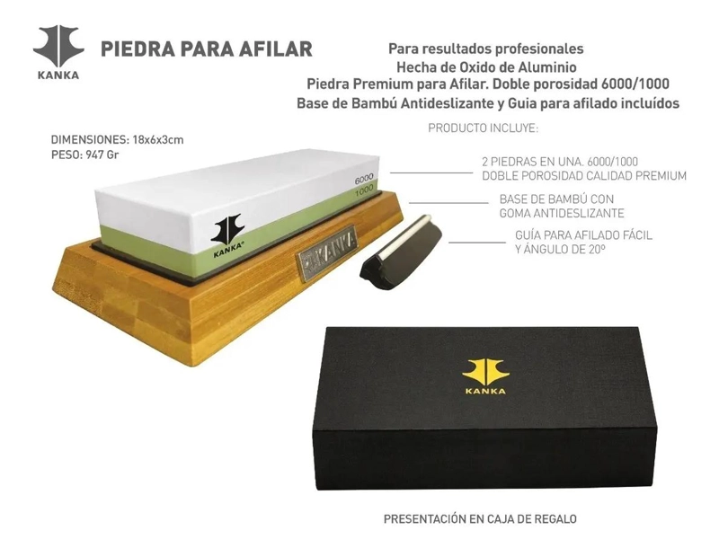 PIEDRA DE AFILAR DOBLE CARA 6000/1000 CON BASE Y GUIA - 2