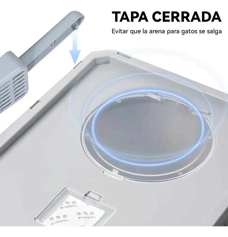 ARENERO CERRADO PARA GATO GRANDE CON TAPA Y PALA COLOR GRIS - 4