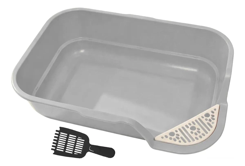 CAJA ARENERO GRANDE PARA GATOS CON PALA INTEGRADA Y DISEÑO ABIERTO - 1