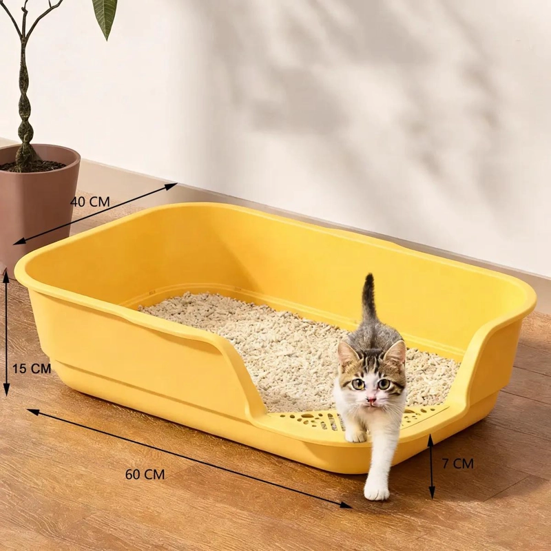 CAJA ARENERO GRANDE PARA GATOS CON PALA INTEGRADA Y DISEÑO ABIERTO - 3