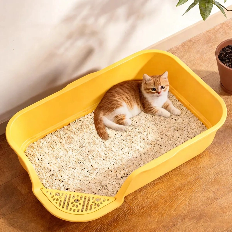 CAJA ARENERO GRANDE PARA GATOS CON PALA INTEGRADA Y DISEÑO ABIERTO - 5