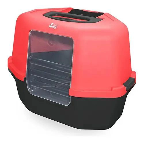 ARENERO ESQUINERO PARA GATOS COLOR ROJO CON DISEÑO COMPACTO - 1