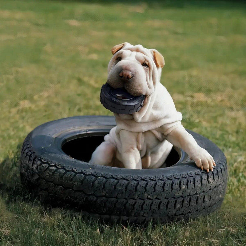 JUGUETE PARA PERROS CON LLANTAS DE GOMA RESISTENTE TALLA S - 4
