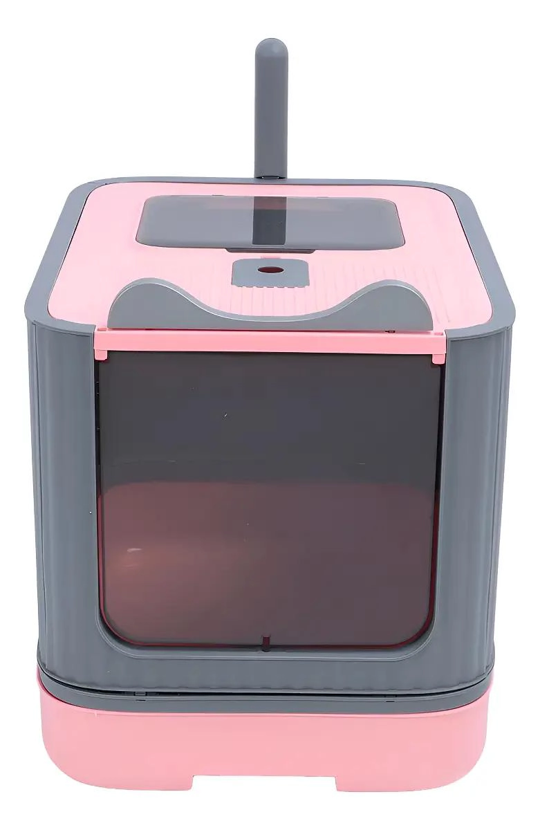 ARENERO CERRADO PARA GATOS CON BANDEJA COLOR ROSA RESISTENTE Y PRACTICO - 1