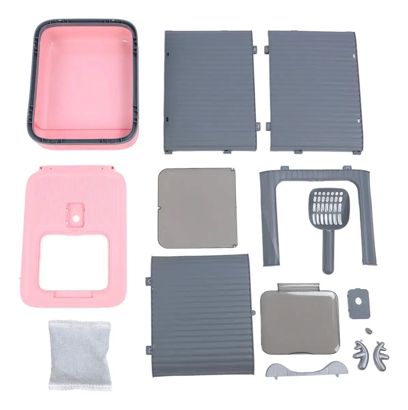 ARENERO CERRADO PARA GATOS CON BANDEJA COLOR ROSA RESISTENTE Y PRACTICO - 3
