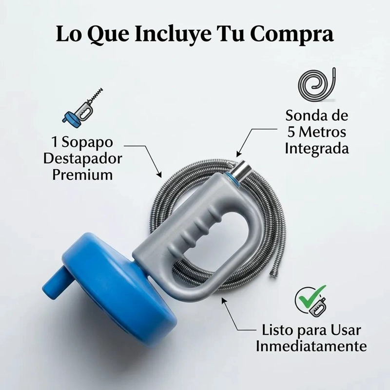 DESTAPADOR DE CAÑERIAS CON GANCHO SERPIENTE DE 5 METROS PARA LIMPIEZA - 4