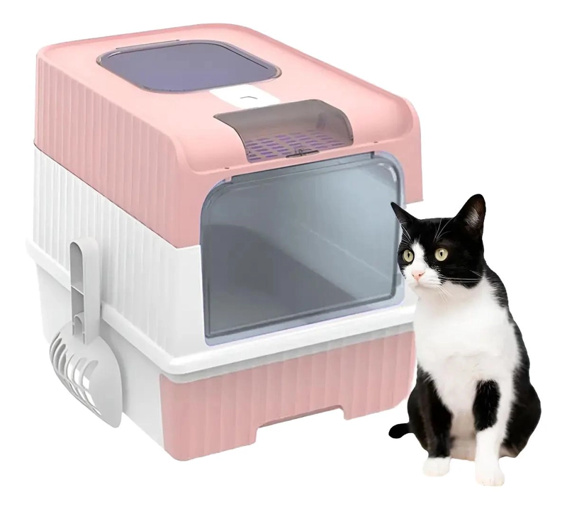 CAJA SANITARIA CERRADA PARA GATOS CON PALA INCLUIDA Y DISEÑO PRACTICO - 1