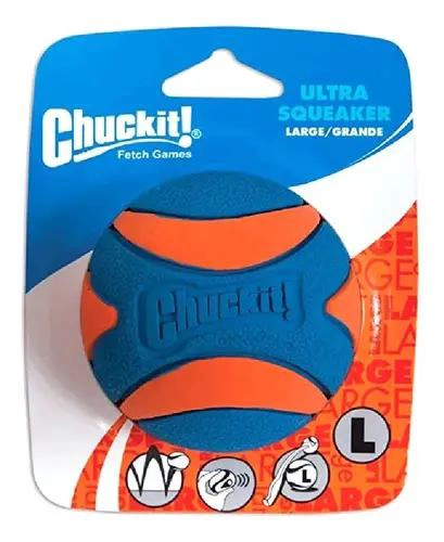 PELOTA DE GOMA PARA PERRO CON SONIDO ULTRA SQUEAKER DE 7.4 CM - 1
