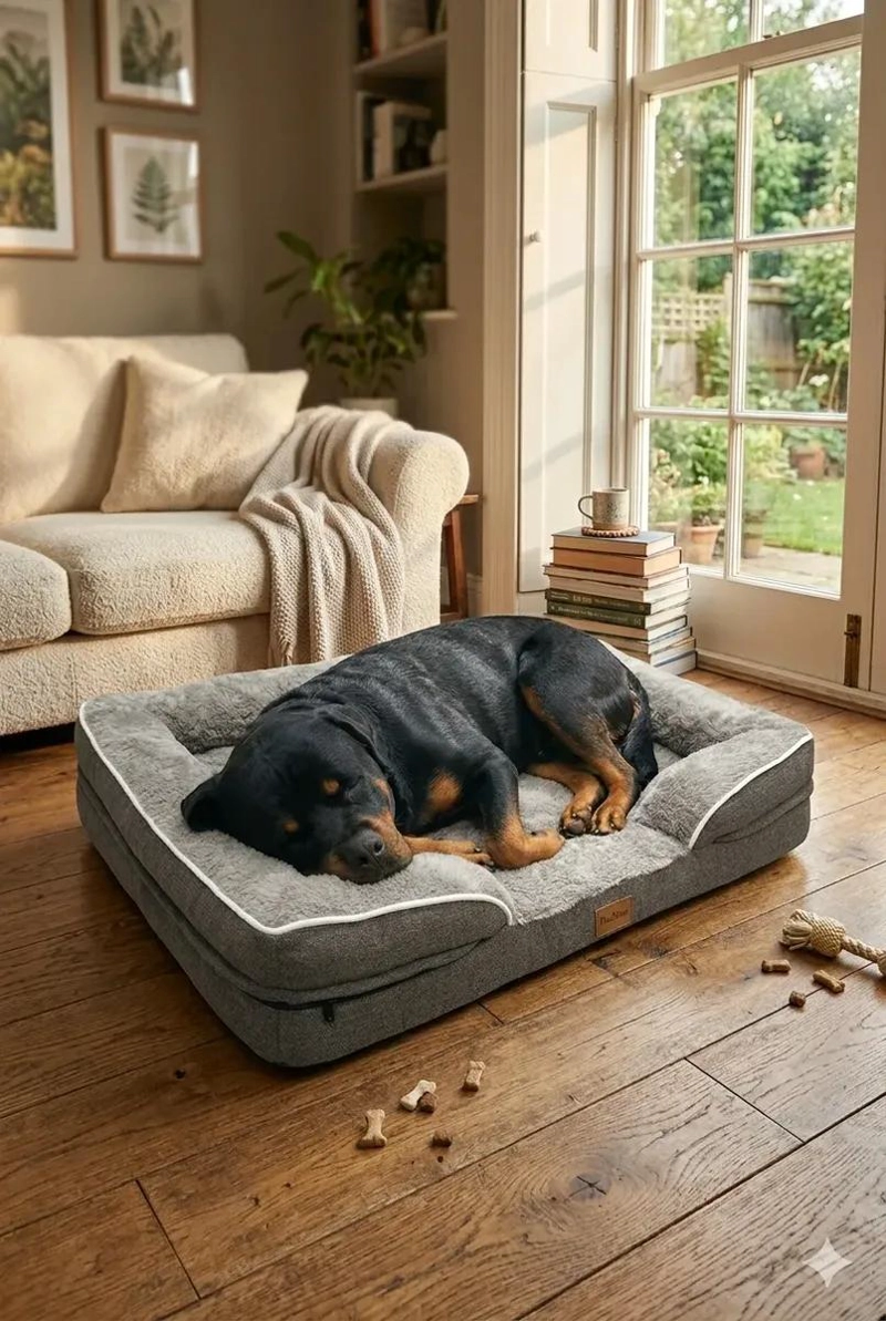 CAMA ORTOPE DICA GRANDE PARA PERRO CON FELPA GRIS LAVABLE Y COMODA - 3