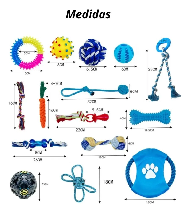 SET DE 15 JUGUETES PARA MASCOTAS CON PELOTA, CUERDA Y GOMA ANTIESTRE S - 4