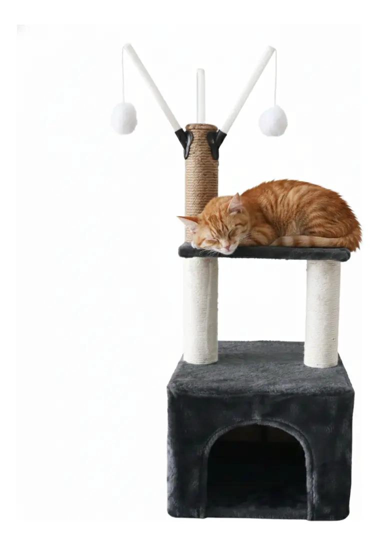 RASCADOR PARA GATOS CON CASA, CAMA Y JUGUETES EN DOS NIVELES - 1