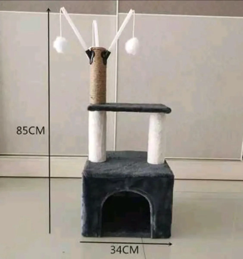 RASCADOR PARA GATOS CON CASA, CAMA Y JUGUETES EN DOS NIVELES - 2